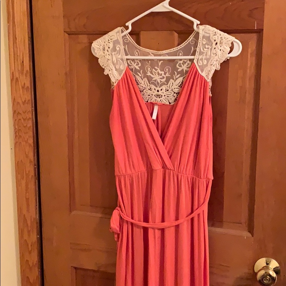 Pink Blush maternity/non maternity coral lace maxi